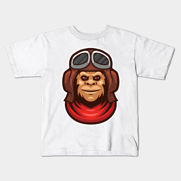 Monkey pilot Kids T-Shirt by mightyfire